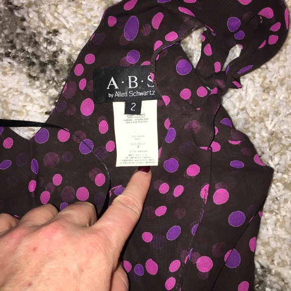 ABS Allen Schwartz Brown Polka Dot V Neck Dress 2 - Picture 7 of 8